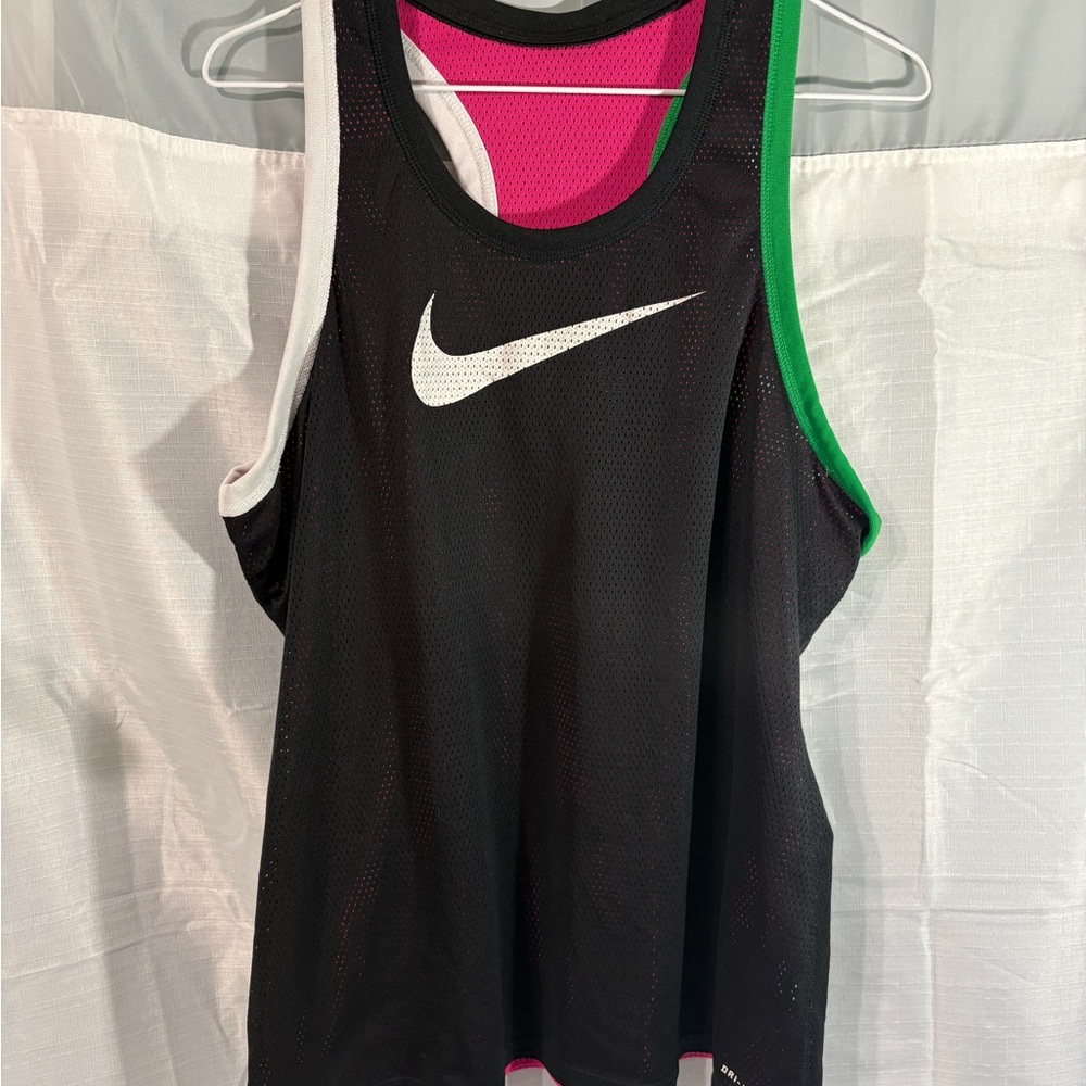 Nike Black Mesh Tank with Pink Lining and Green Trim Reversible